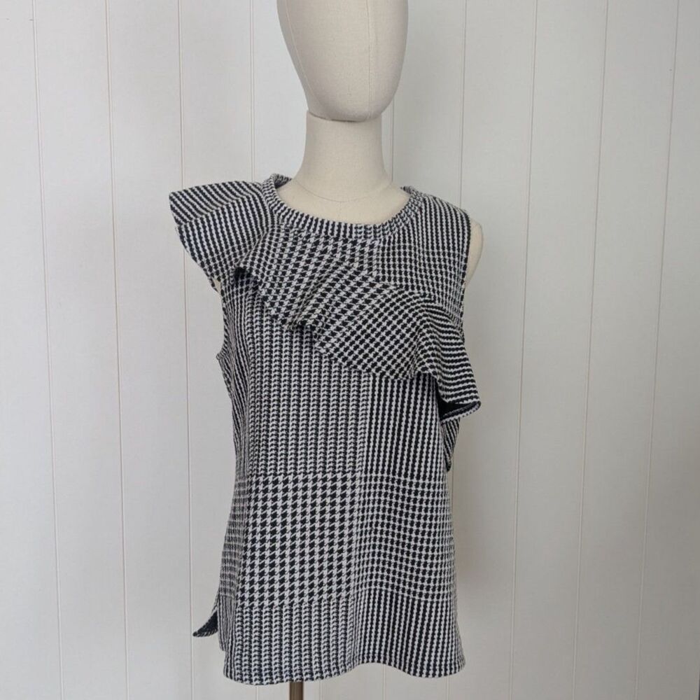 Anthropologie Dolan Left Coast Callan Ruffled Houndstooth Tank, Med, black white